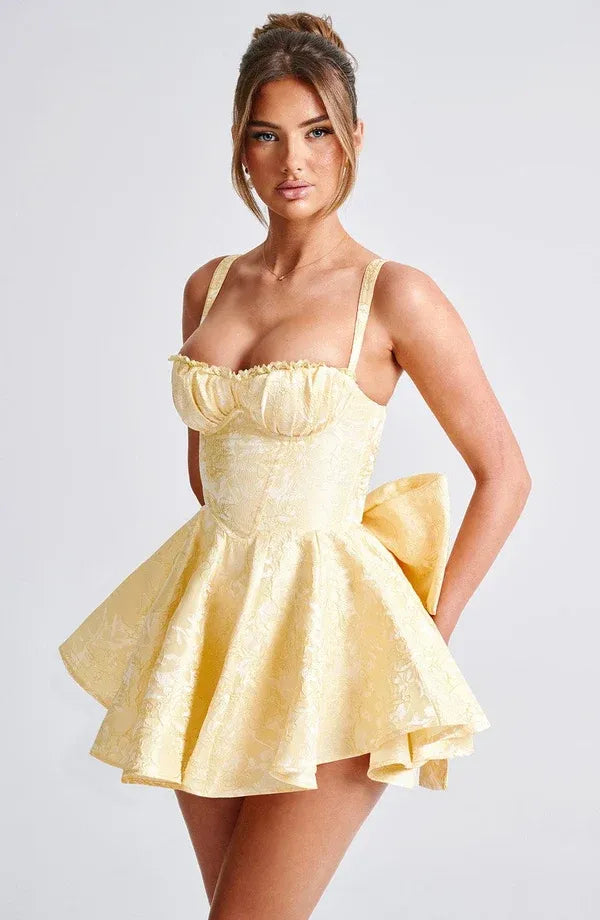 Women’s Floral Corset Mini Cocktail Dress with Bow