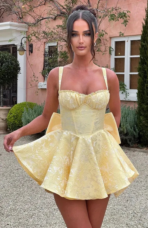 Women’s Floral Corset Mini Cocktail Dress with Bow