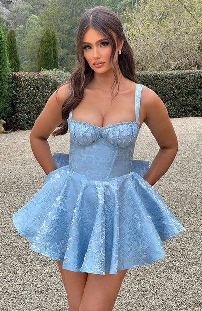 Women’s Floral Corset Mini Cocktail Dress with Bow