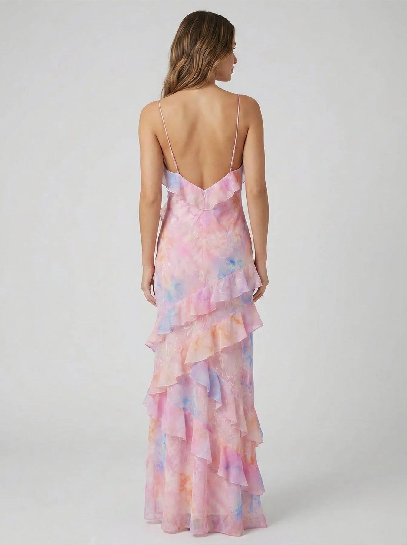 Women's Floral Elegant Maxi Wedding Guest Dress with Ruffle