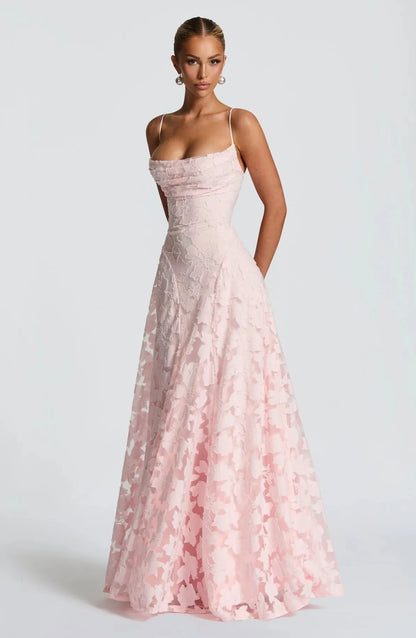 Women’s Floral Elegant Maxi Wedding Guest Dress with Spaghetti Straps