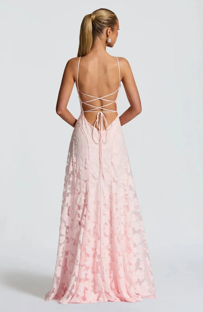 Women’s Floral Elegant Maxi Wedding Guest Dress with Spaghetti Straps
