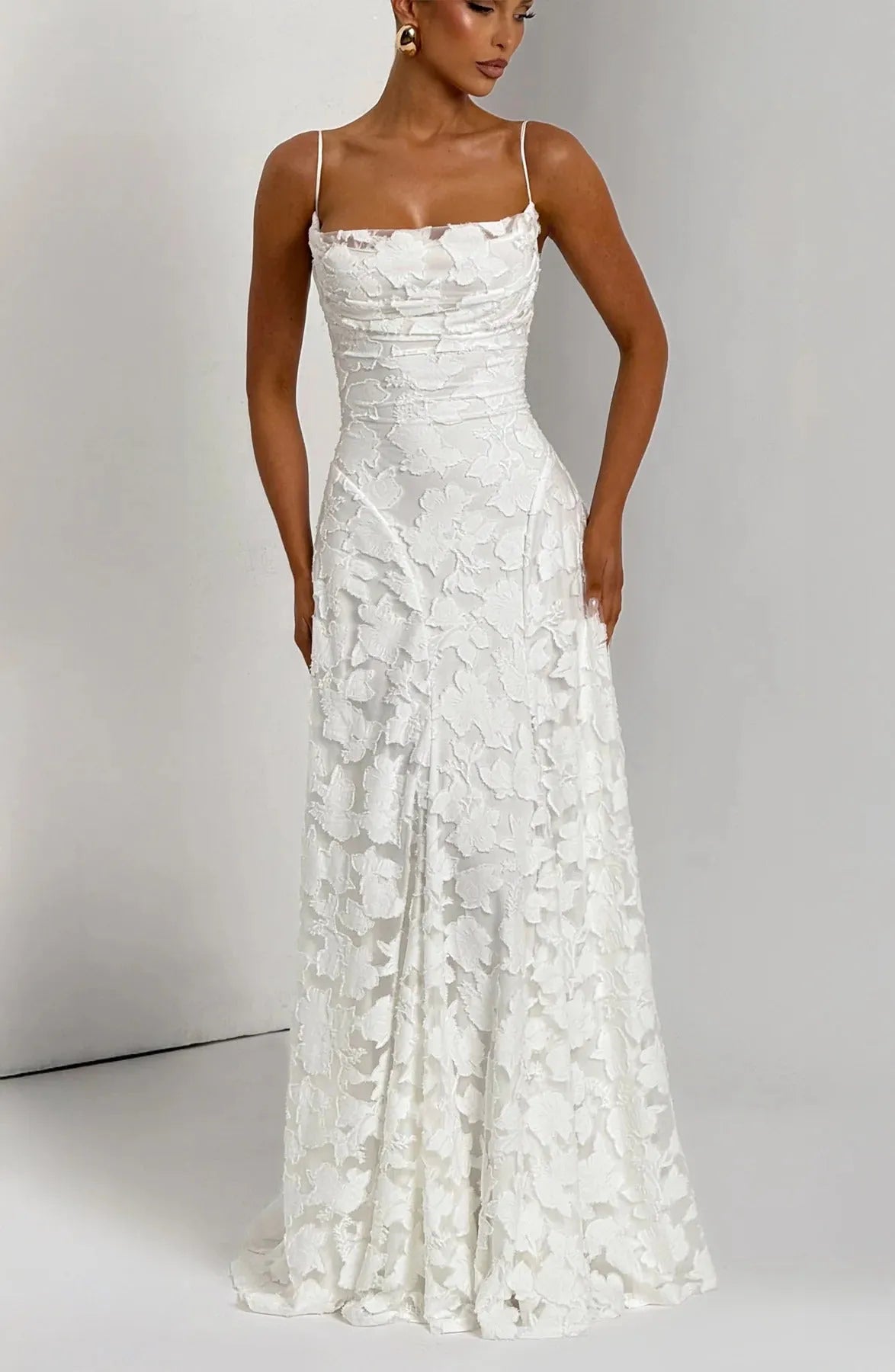 Women’s Floral Elegant Maxi Wedding Guest Dress with Spaghetti Straps