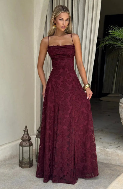 Women’s Floral Elegant Maxi Wedding Guest Dress with Spaghetti Straps