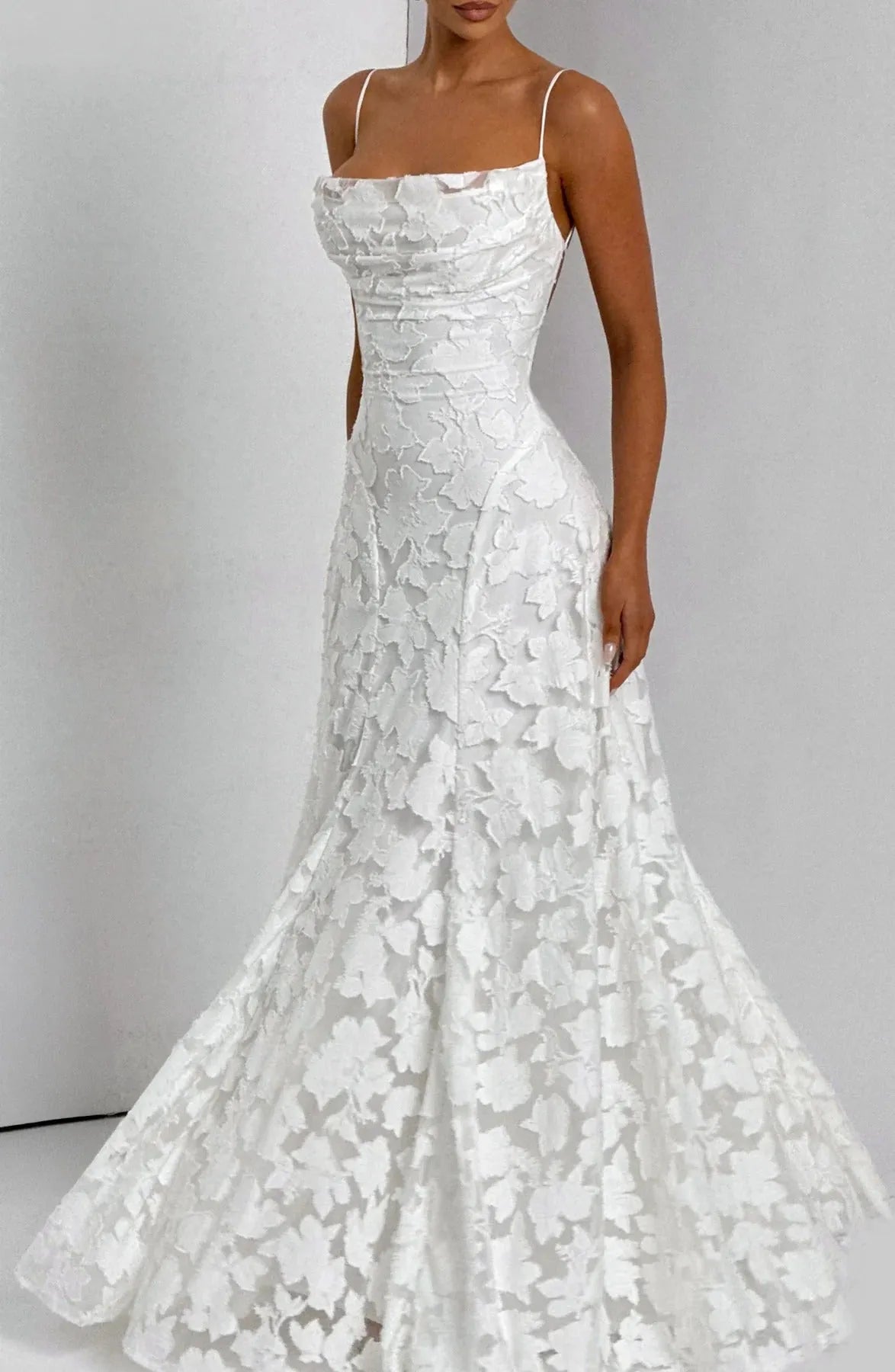 Women’s Floral Elegant Maxi Wedding Guest Dress with Spaghetti Straps