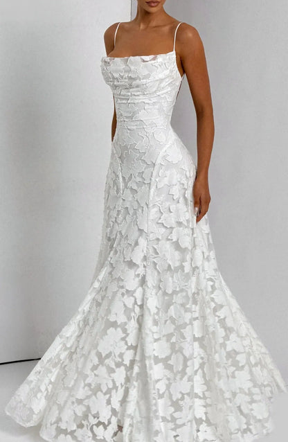 Women’s Floral Elegant Maxi Wedding Guest Dress with Spaghetti Straps