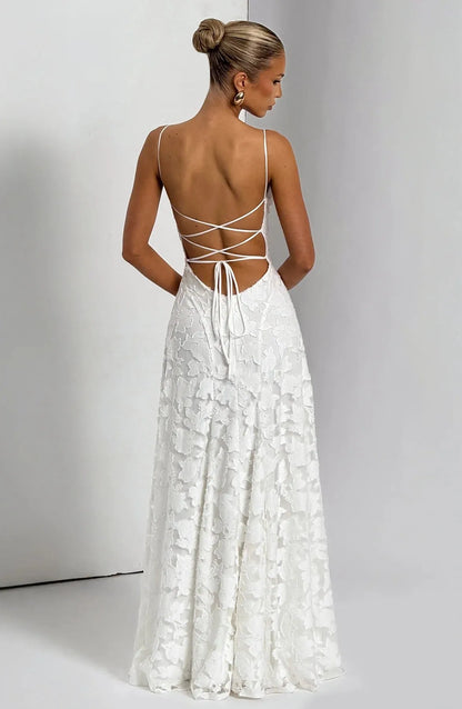 Women’s Floral Elegant Maxi Wedding Guest Dress with Spaghetti Straps