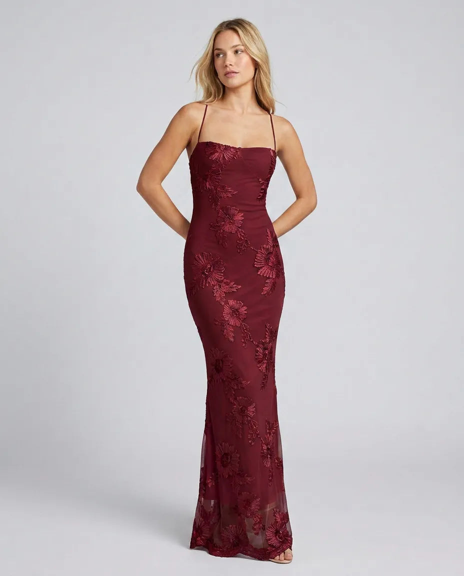 Women's Floral Elegant Maxi Wedding Guest Dress with Sweetheart Neckline