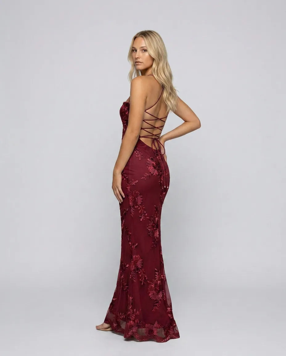 Women's Floral Elegant Maxi Wedding Guest Dress with Sweetheart Neckline