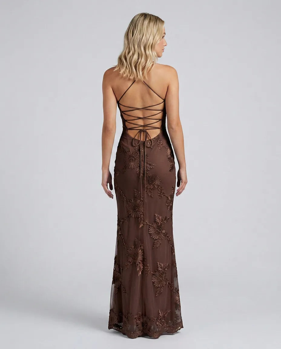 Women's Floral Elegant Maxi Wedding Guest Dress with Sweetheart Neckline