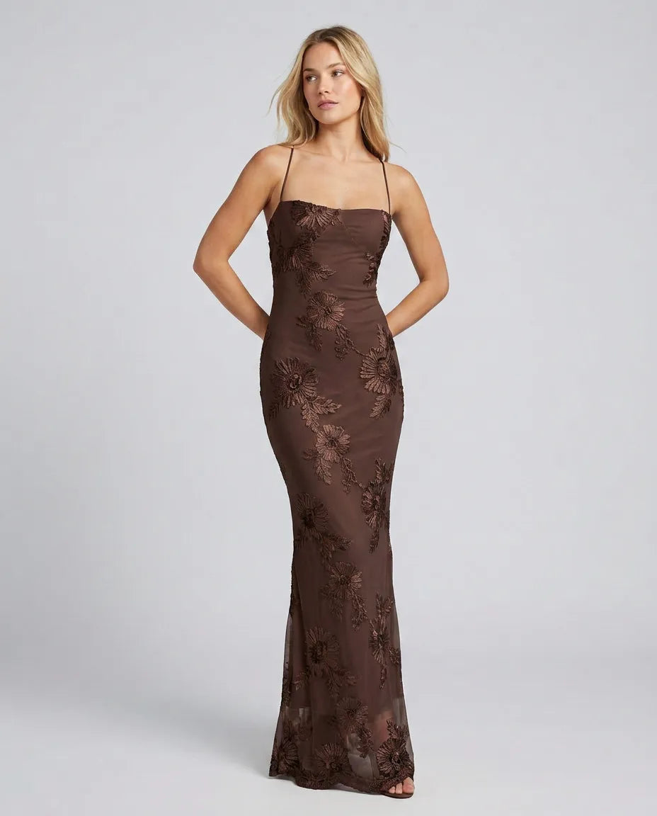 Women's Floral Elegant Maxi Wedding Guest Dress with Sweetheart Neckline
