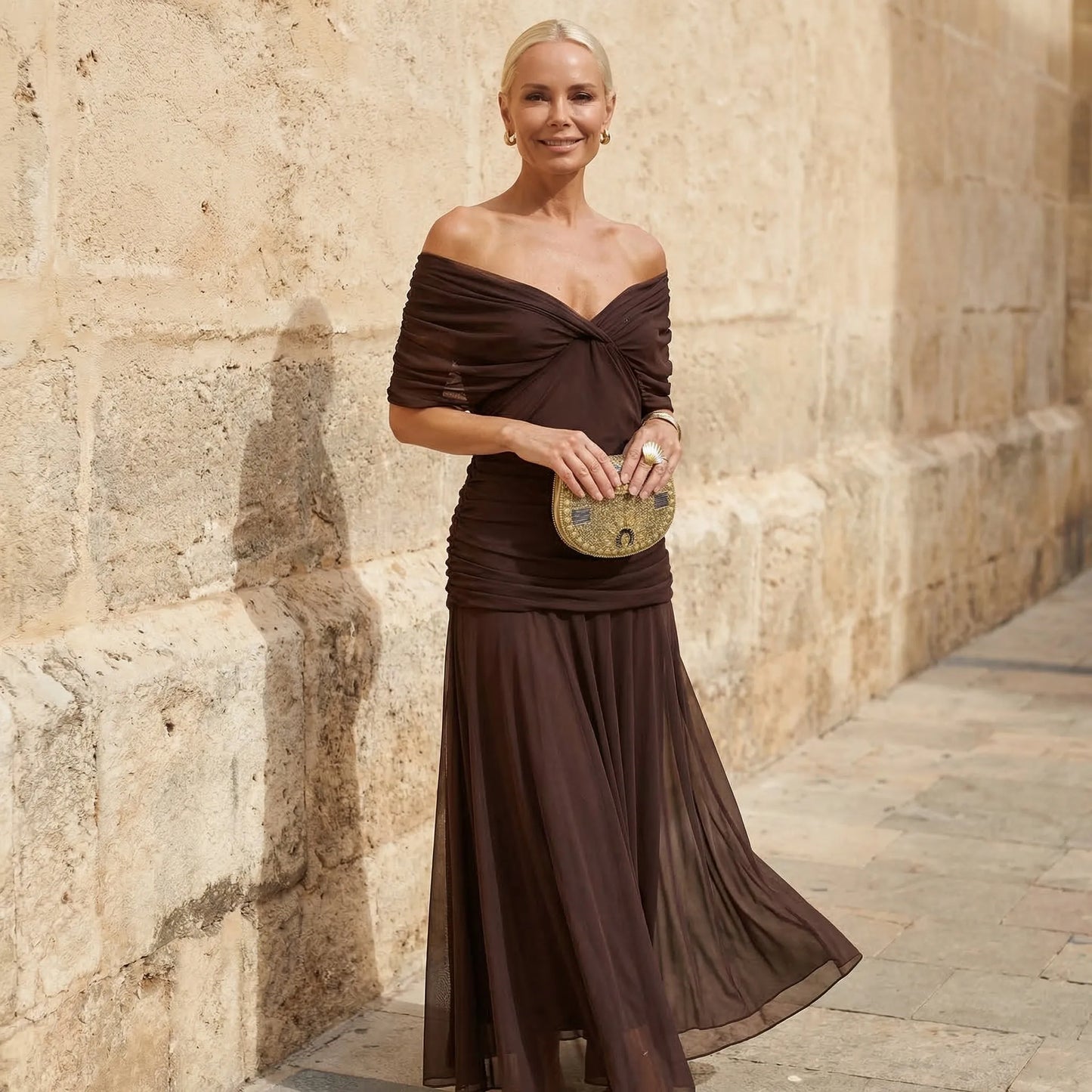 Women's Floral Elegant Maxi Wedding Guest Dress with V-Neck