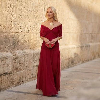 Women's Floral Elegant Maxi Wedding Guest Dress with V-Neck