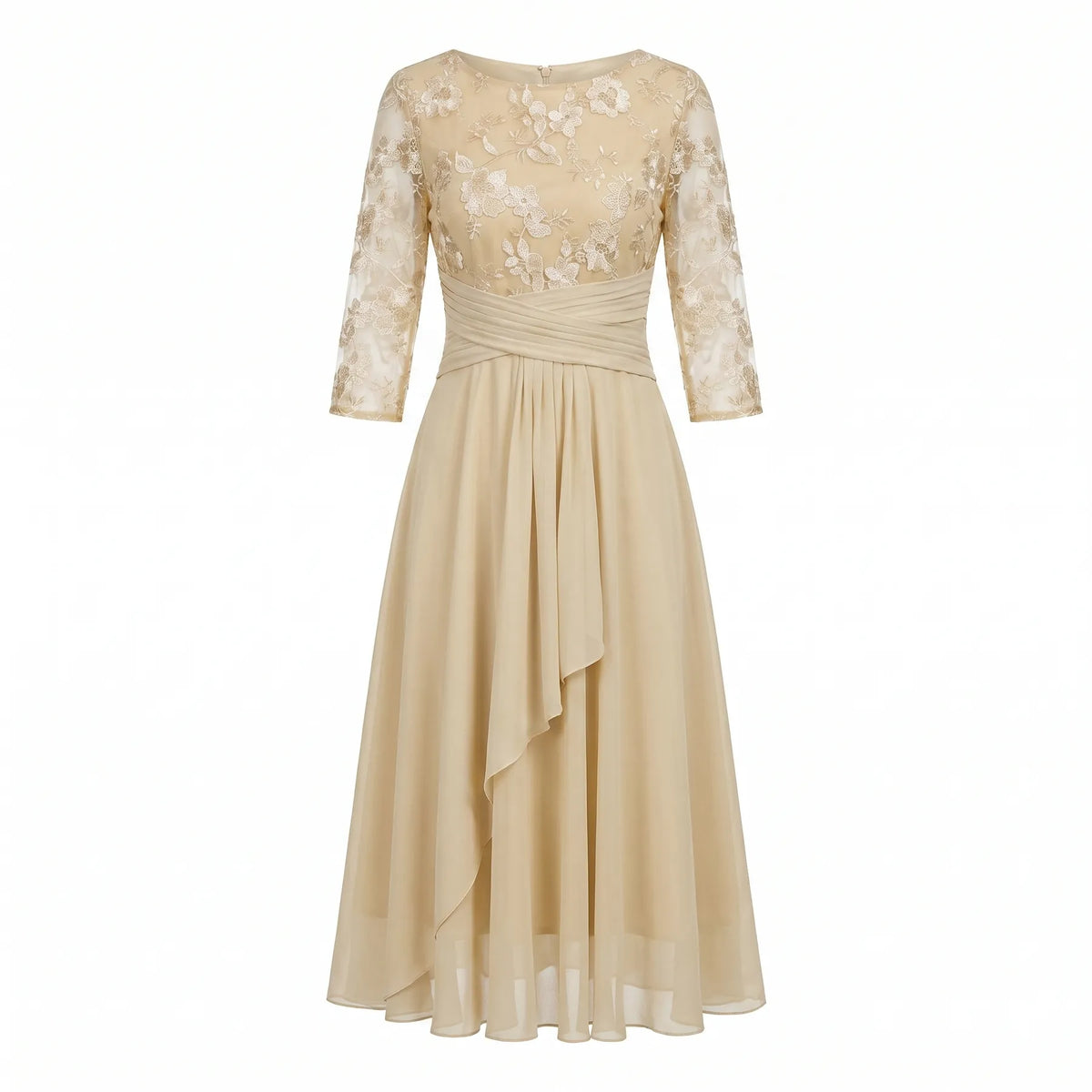 Women’s Floral Elegant Midi Wedding Guest Dress with Ruched Waist