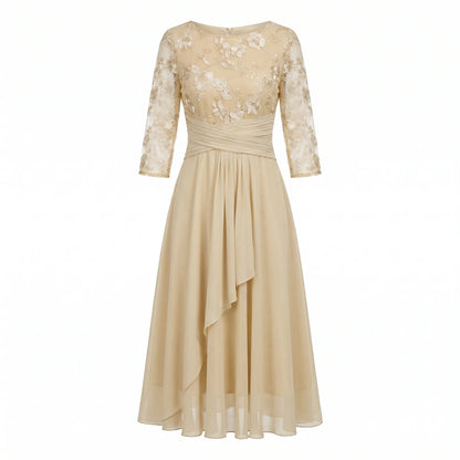 Women’s Floral Elegant Midi Wedding Guest Dress with Ruched Waist