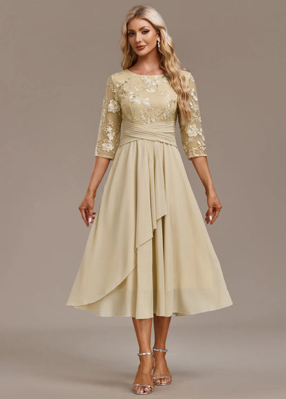 Women’s Floral Elegant Midi Wedding Guest Dress with Ruched Waist