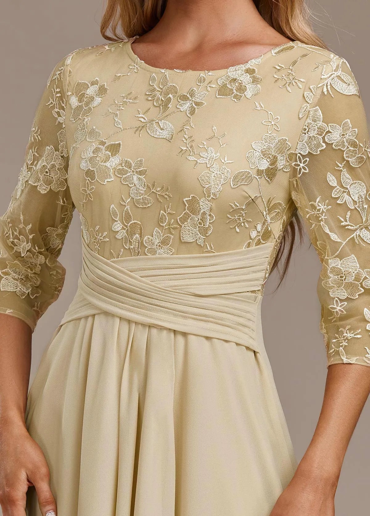 Women’s Floral Elegant Midi Wedding Guest Dress with Ruched Waist
