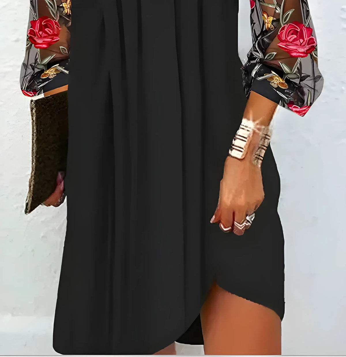 Women’s Floral Elegant Midi Wedding Guest Dress with V-Neck