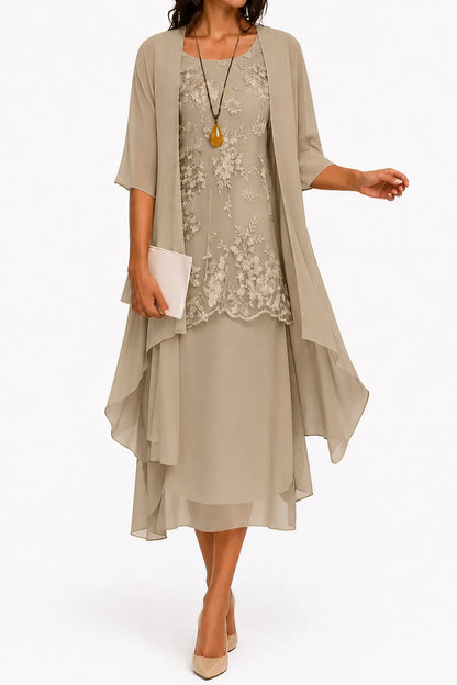 Women’s Floral Formal Midi Wedding Guest Dress with Cape