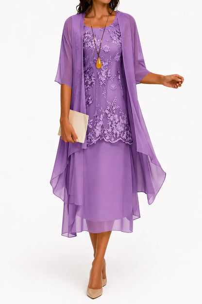 Women’s Floral Formal Midi Wedding Guest Dress with Cape