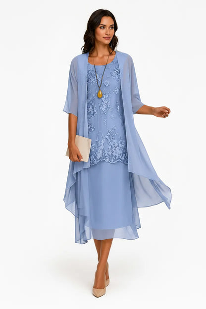Women’s Floral Formal Midi Wedding Guest Dress with Cape