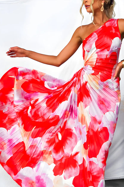 Women’s Elegant Floral Maxi Wedding Guest Dress with Pleated Detail