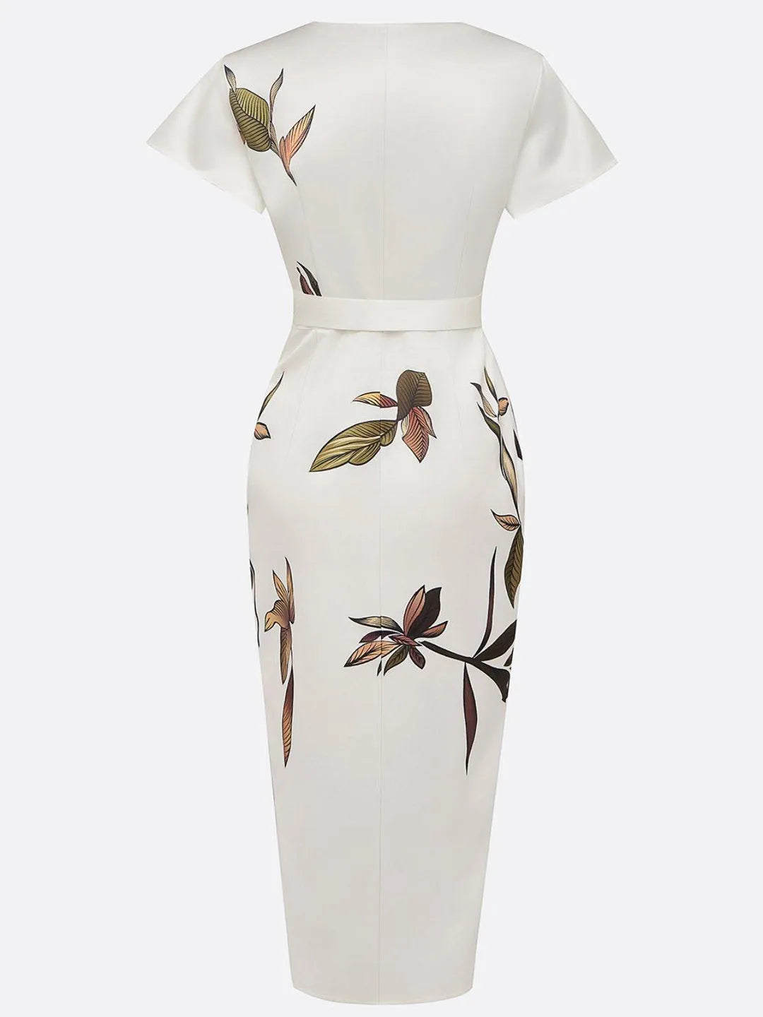 Women's Floral Wrap Midi Wedding Guest Dress with Flutter Sleeves