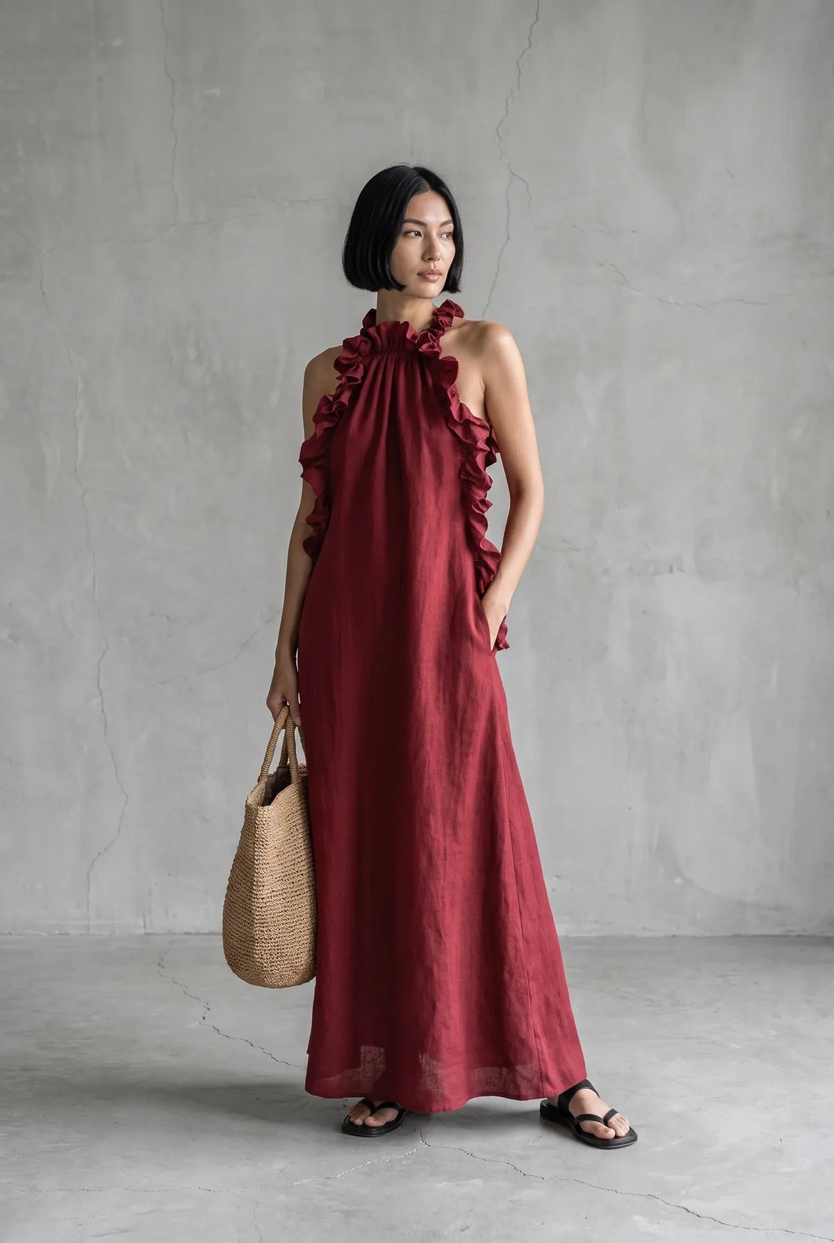 Women’s Flowy Elegant Maxi Wedding Guest Dress with Ruffle