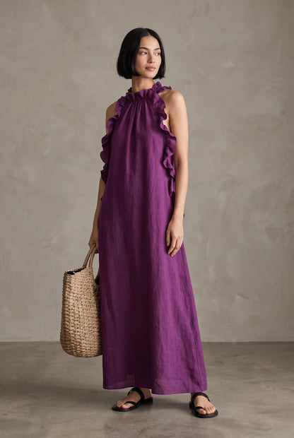 Women’s Flowy Elegant Maxi Wedding Guest Dress with Ruffle