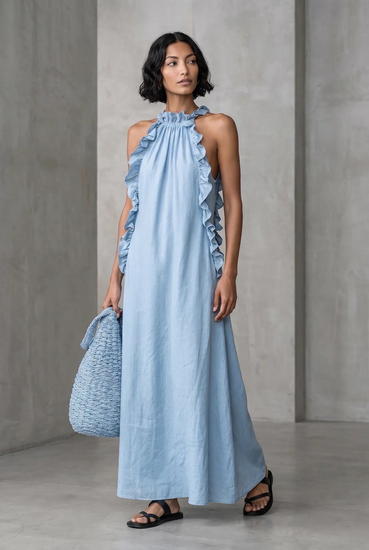 Women’s Flowy Elegant Maxi Wedding Guest Dress with Ruffle