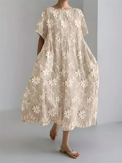 Women’s Flowy Floral Midi Wedding Guest Dress with Short Sleeves