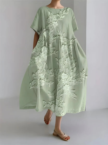 Women’s Flowy Floral Midi Wedding Guest Dress with Short Sleeves