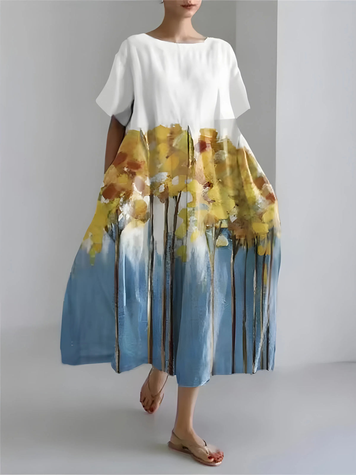 Women’s Flowy Floral Midi Wedding Guest Dress with Short Sleeves