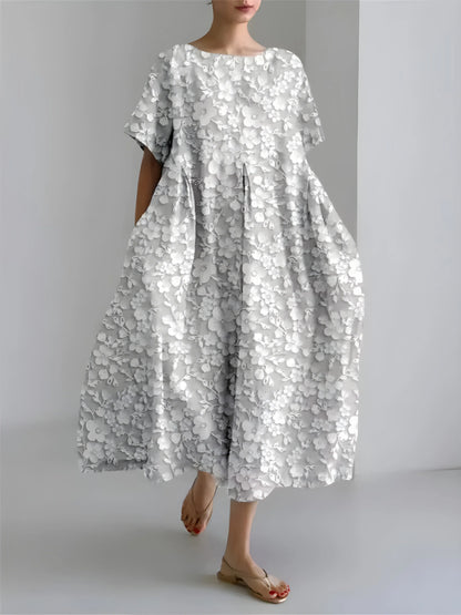 Women’s Flowy Floral Midi Wedding Guest Dress with Short Sleeves