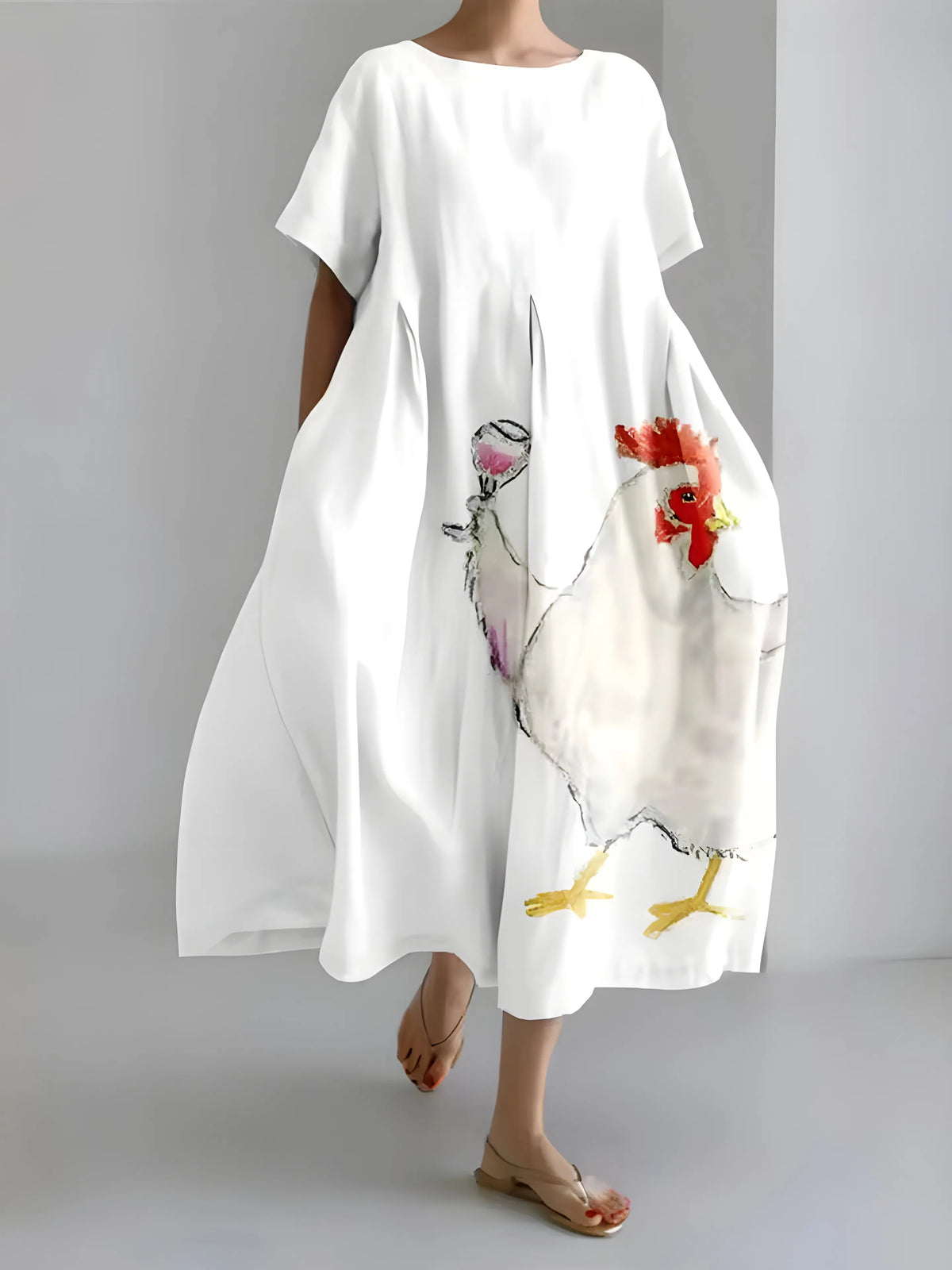 Women’s Flowy Floral Midi Wedding Guest Dress with Short Sleeves
