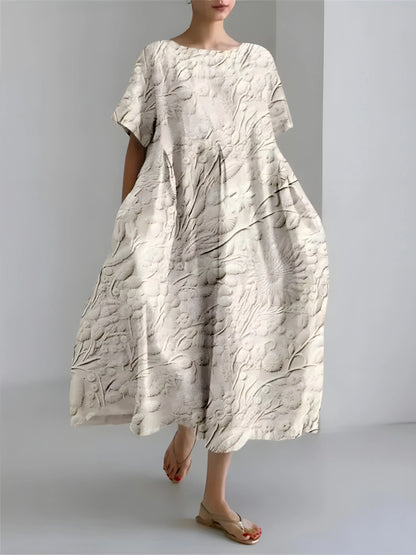 Women’s Flowy Floral Midi Wedding Guest Dress with Short Sleeves