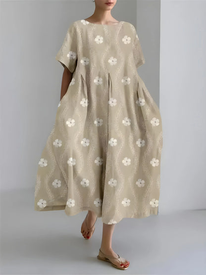 Women’s Flowy Floral Midi Wedding Guest Dress with Short Sleeves