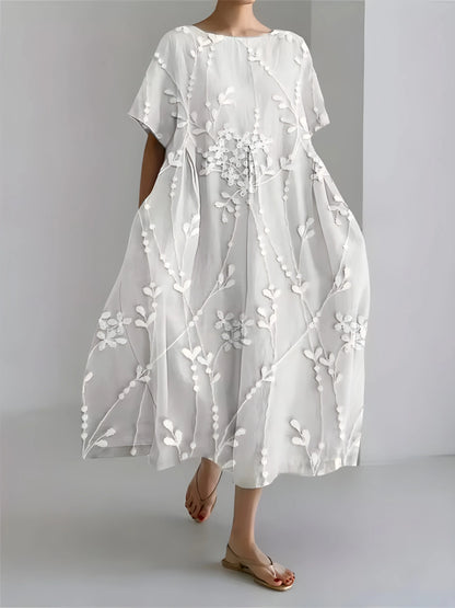 Women’s Flowy Floral Midi Wedding Guest Dress with Short Sleeves
