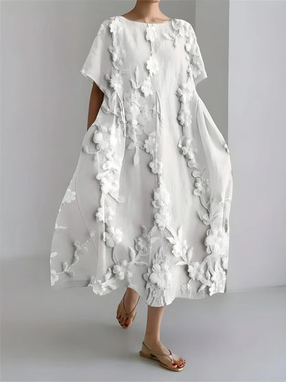 Women’s Flowy Floral Midi Wedding Guest Dress with Short Sleeves