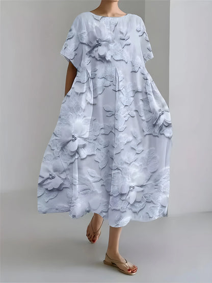 Women’s Flowy Floral Midi Wedding Guest Dress with Short Sleeves
