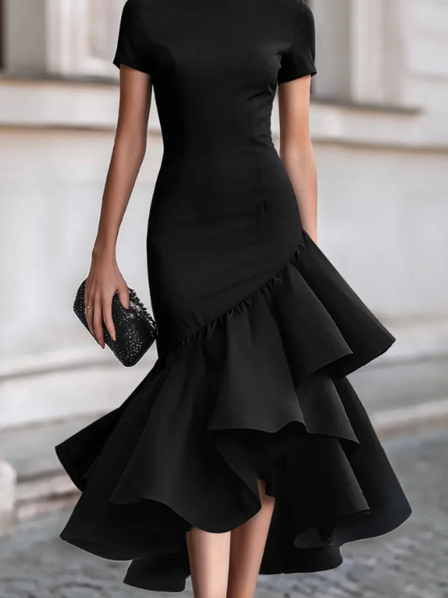 Women's Formal Asymmetrical Midi Wedding Guest Dress with Ruffle