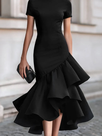 Women's Formal Asymmetrical Midi Wedding Guest Dress with Ruffle