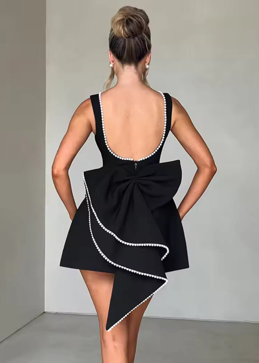 Women’s Formal Backless Mini Cocktail Dress with Bow