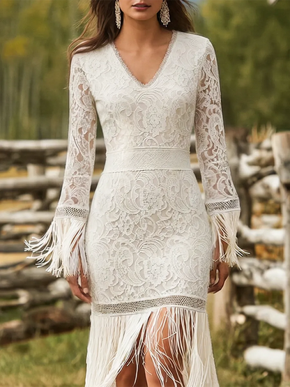 Women’s Formal Boho Maxi Wedding Guest Dress with Fringe
