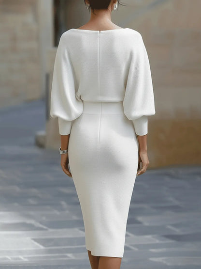 Women's Formal Cowl Neck Midi Wedding Guest Dress with Batwing Sleeve