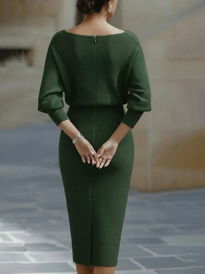 Women's Formal Cowl Neck Midi Wedding Guest Dress with Batwing Sleeve