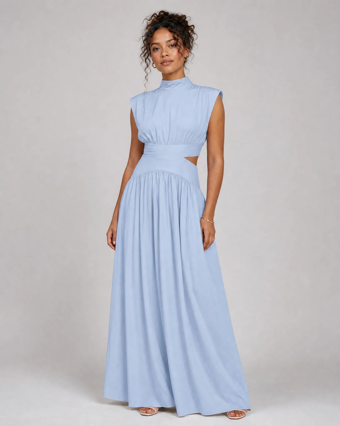 Women's Formal Elegant Maxi Wedding Guest Dress with Cut Out