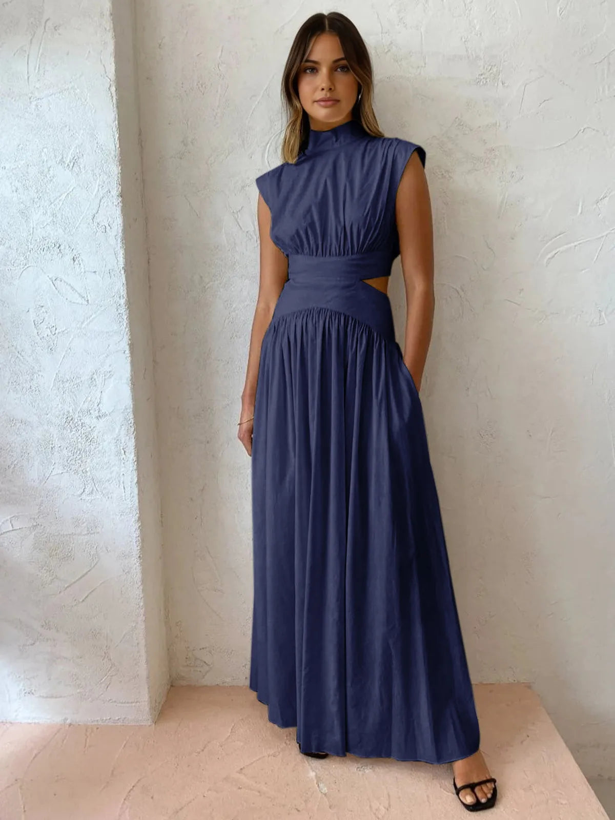Women's Formal Elegant Maxi Wedding Guest Dress with Cut Out