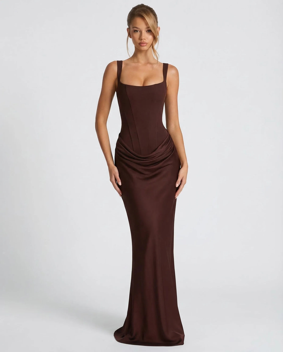 Women's Formal Evening Maxi Wedding Guest Dress with Corset