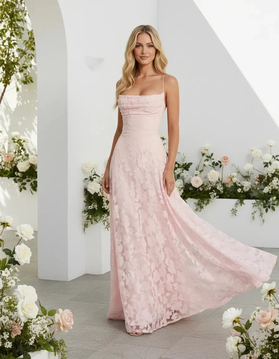 Women's Formal Evening Maxi Wedding Guest Dress with Cowl Neck